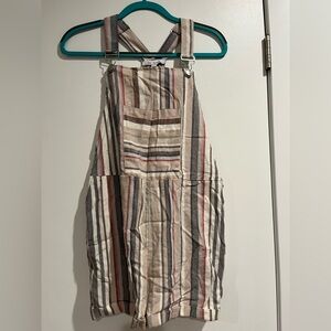 NWT Striped Linen Overall Shorts Size Large